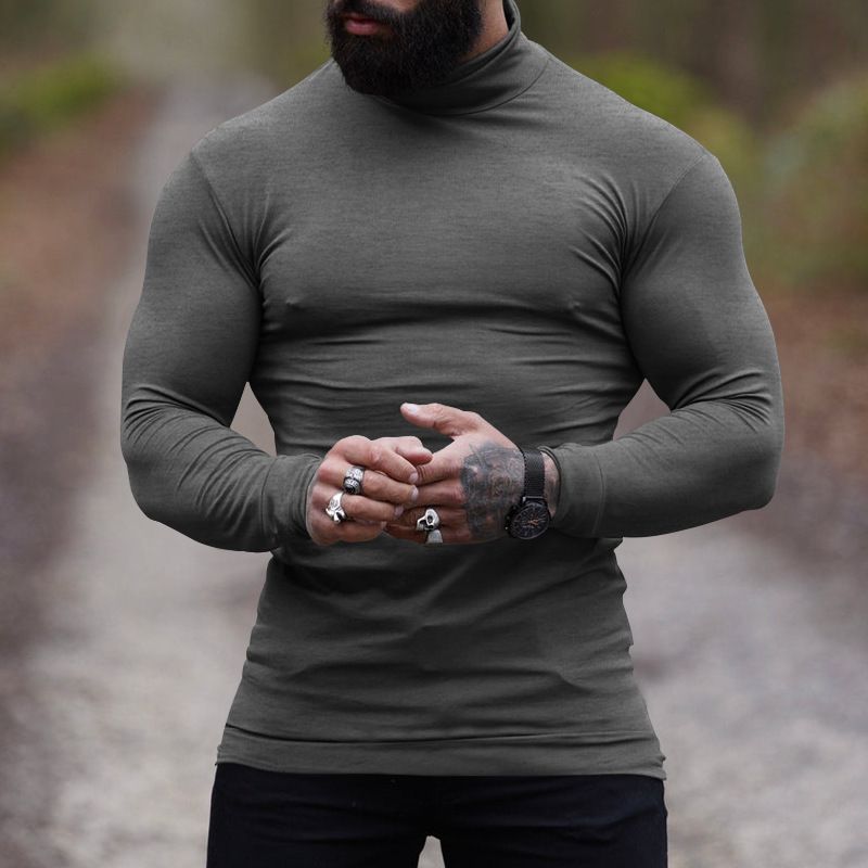 Nuovo maglione a collo alto in cashmere aderente tinta unita, strato interno caldo da uomo_voghion.com