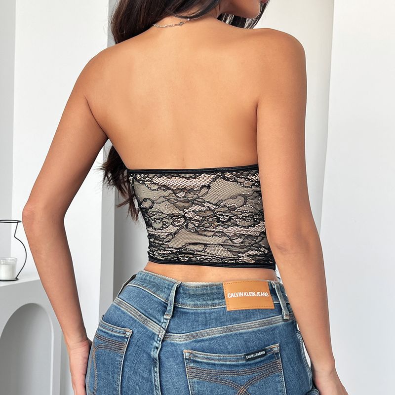 Odzież damska Pure Lace Lace Curve Goddess Low Cut Style Hot Girl Must Have Button Tube Top_voghion.com