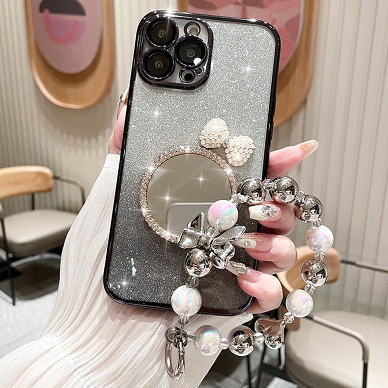 Bow Heart Bracelet Mirror Case For Infinix Note 30Pro 4G Hot11 11S 12 30i 20S 9Play Spark8C 9 10 Glitter Flash Gradient_voghion.com