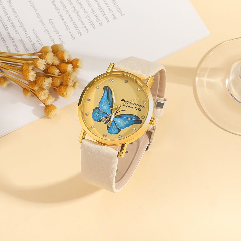 5pcs/set Daily Versatile Belt Butterfly Dial Quartz Watch Trendy Butterfly Necklace Bracelet Earrings_voghion.com