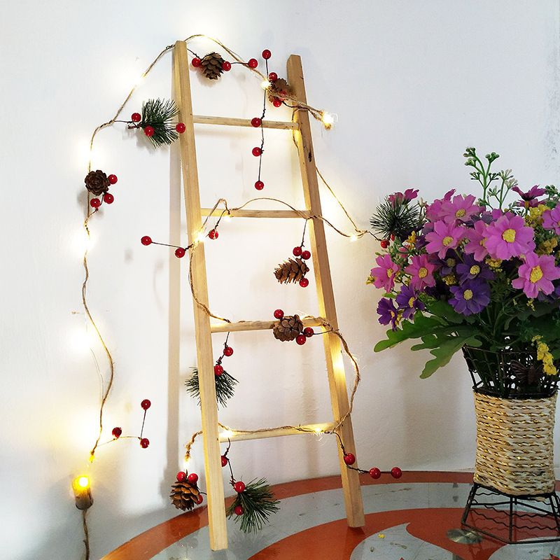 Guirnalda de luces LED navideñas artesanales con forma de piña, 20/30 bombillas de color blanco cálido, 2 m/3 m, para decoración interior y exterior, para el hogar, fiestas, ventanas, árboles, etc._voghion.com