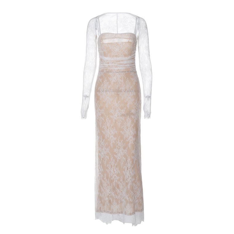 Women's Clothing Spring And Summer New Fashion Sexy Temperament Fishtail Palace Square Collar Lace Fashion Casual Suit_voghion.com