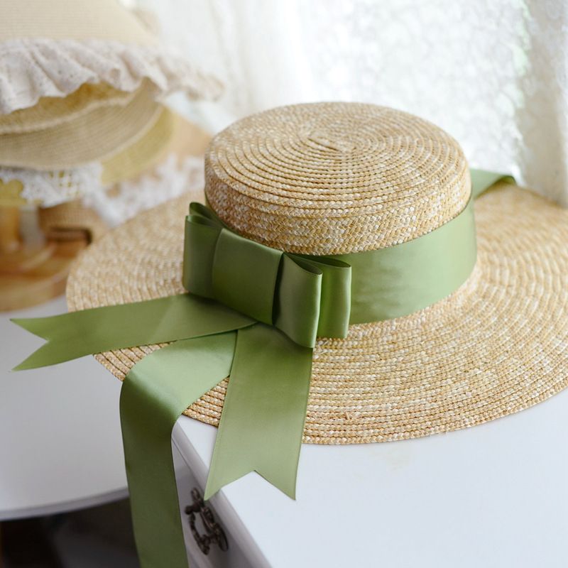 Vendita calda Vendita calda 15/18cm Cappelli da spiaggia a tesa larga per le donne Elegante romantico Grande cappello da sole con protezione UV con cravatta al collo Oversized Flat Top_voghion.com