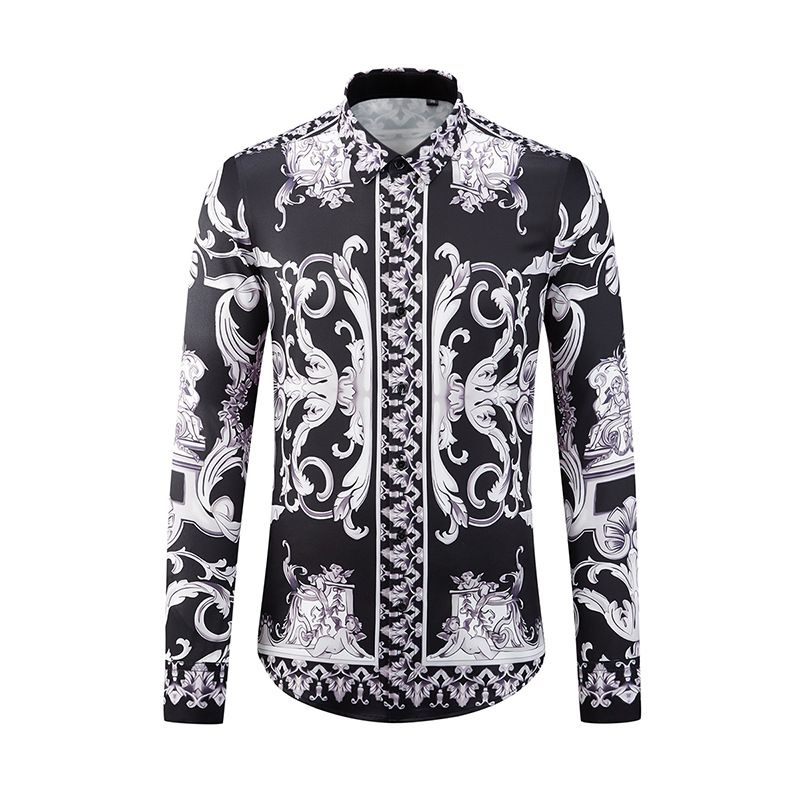 Unbeatable Quality New Iron Free And Wrinkle Resisan Palace Paern Posiioning Angel Prin Men's Rendy Brand Handsome Long Sleeved_voghion.com