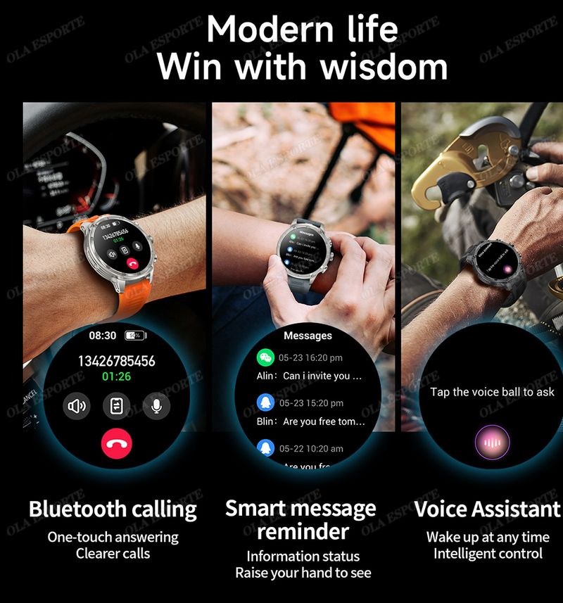 Montre connectée militaire pour hommes, 710 mAh, pour l'extérieur, GPS, boussole, fréquence cardiaque, lampe de poche LED, appels Bluetooth, sport_voghion.com