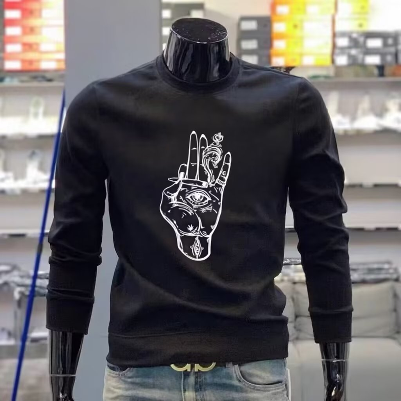 Top a maniche lunghe da uomo alla moda autunno e inverno testa di tigre lettera stampa inglese maglione di marca di moda Casual 2023 nuovo_voghion.com