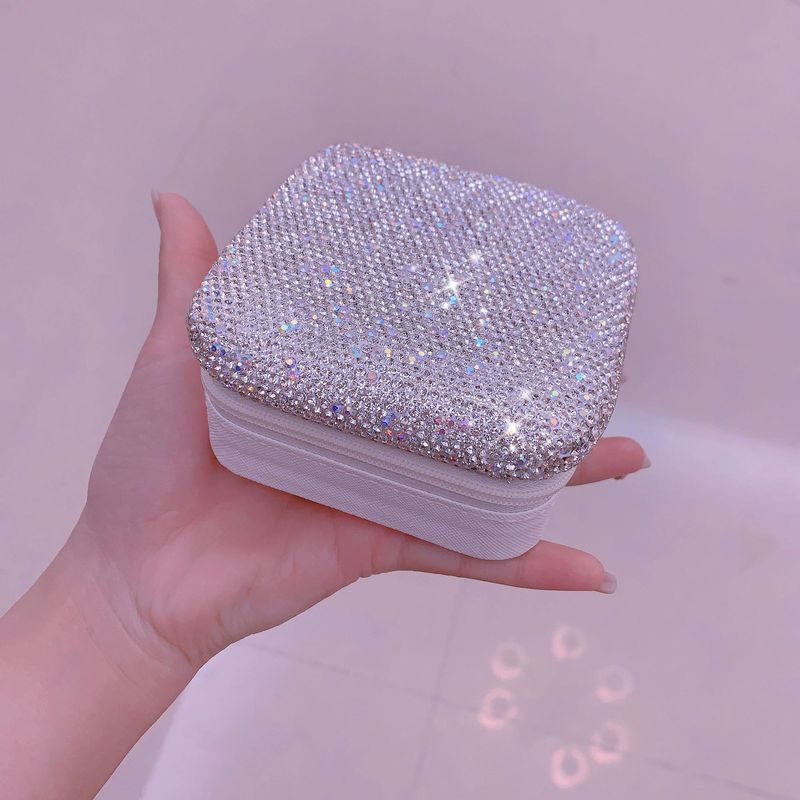 Multi-Layer Ring Jewelry Box With Rhinestones – Elegant White Organizer For Rings, Earrings & Small Accessories (Compact & Stylish, XZ9096 Series)_voghion.com