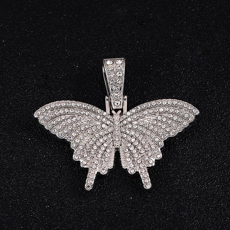 Street Hip-Hop Rhinestone Butterfly Hiphop Trendy Couple Cuban Necklace Pendant_voghion.com