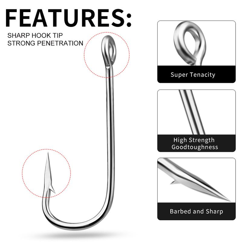 Single Barbed Rock Sea Fishing High Carbon Steel Long Handle Lure Fish Hook With Hole And Loop 100 Pieces/Pack_voghion.com