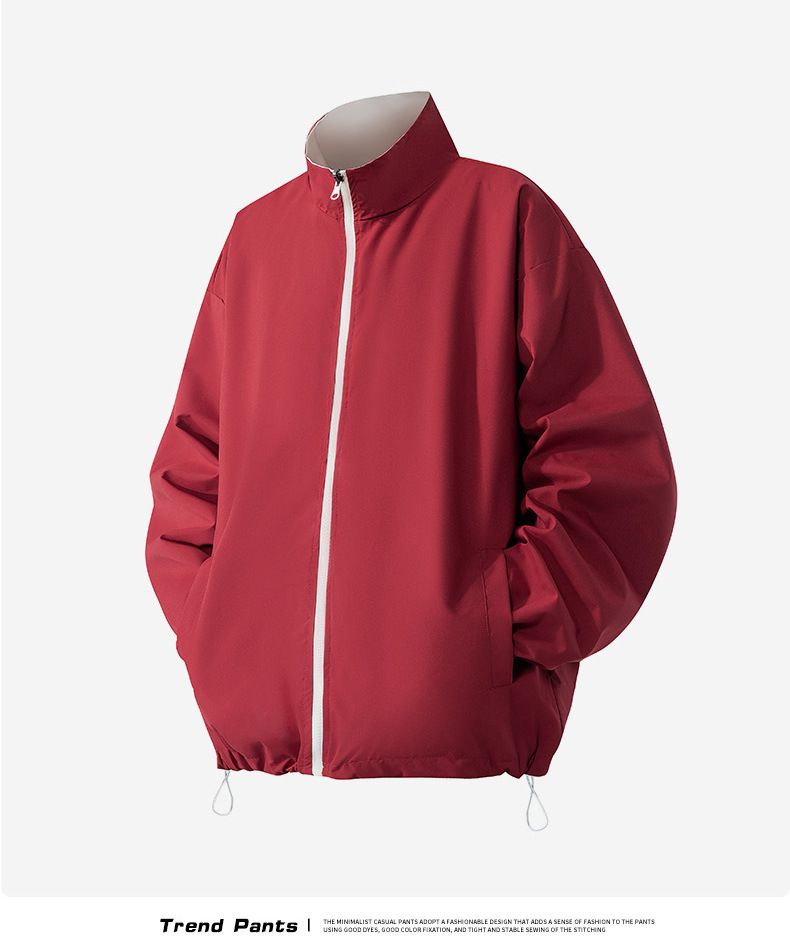 Reversible Streetwear Jacket – Unisex Two-Sided Stand Collar Coat With Zip Closure (M-3XL, Black/White & Red/White & Black/Red)_voghion.com