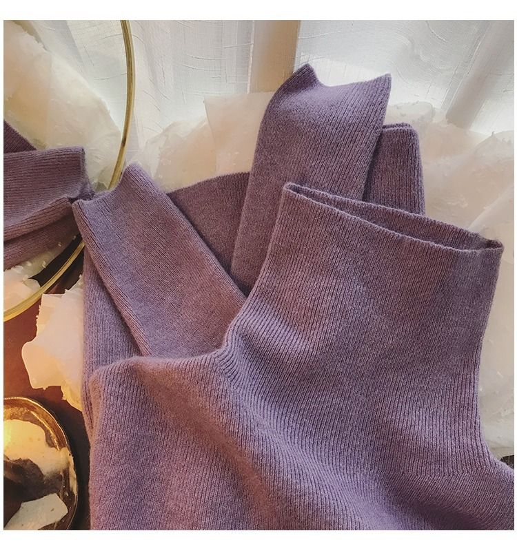 Zachte en comfortabele trui met hoge hals voor dames, wintergebreide top - zachte fleece in wasbeerstijl, oversized pasvorm, warme trui in paars, havermout, roze en zwart_voghion.com