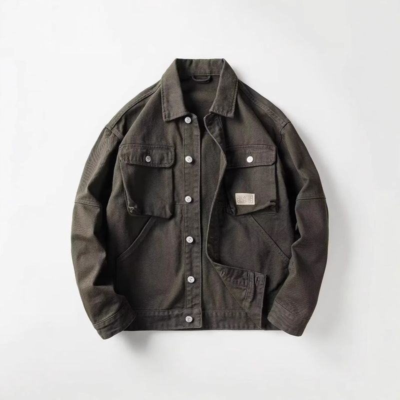 Amerikanischer Stil Plus Size Jagd Arbeitskleidung Trendy Casual Loose Denim Jacke Herrenmode_voghion.com