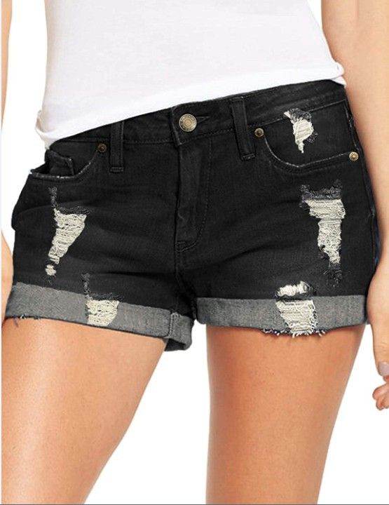 Pantaloncini di jeans strappati elastici da donna_voghion.com