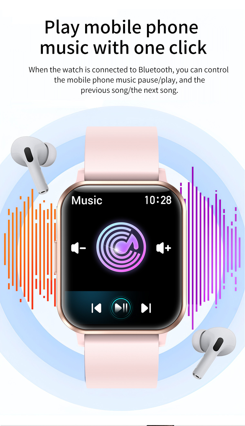 Lady Sports Smart Watch, IP68 waterdichte smartwatch, groot scherm, Bluetooth-oproep Hartslag Bloeddruk Slaapmonitoring_voghion.com