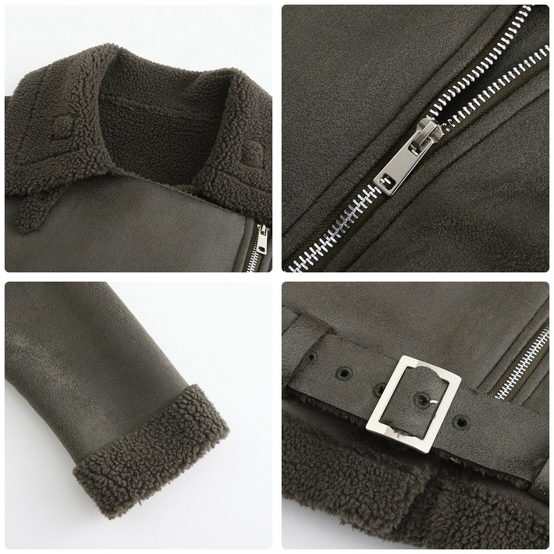 Damenbekleidung Herbst und Winter Pelz Integrierte warme Wildlederjacke Ledermantel Gürtel Reversmantel_voghion.com