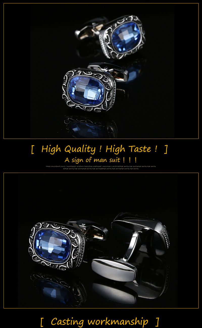 Retro pattern blue diamond crystal cufflinks French shirt dress men's cuff cuff nails manufacturers spot_voghion.com