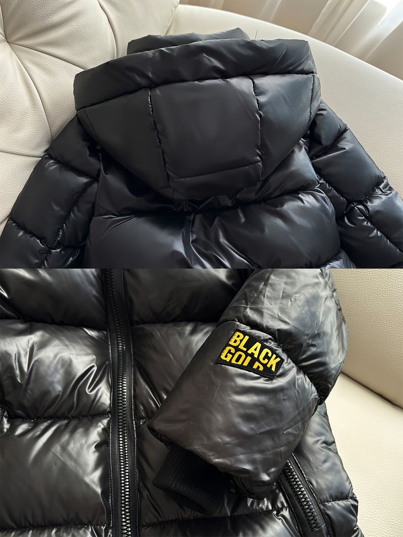 Cappotto con cappuccio in cotone nero e oro per bambini e bambine, nuovo cappotto invernale per bambini di taglia media e grande, spesso e lavabile_voghion.com