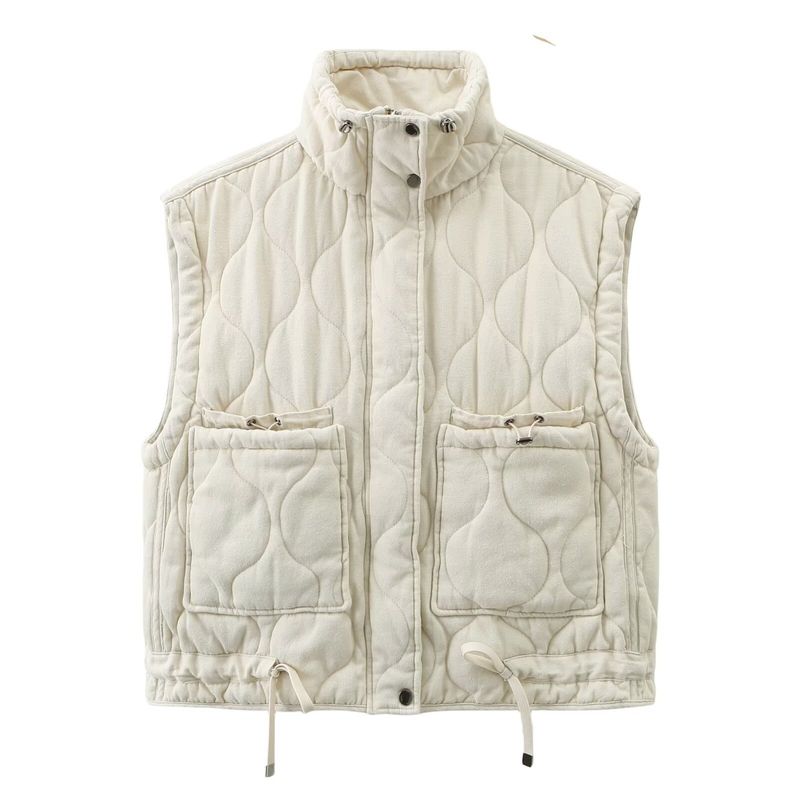 Women's clothing 2024 autumn and winter new item diamond grid stand collar sleeveless cotton jacket vest_voghion.com