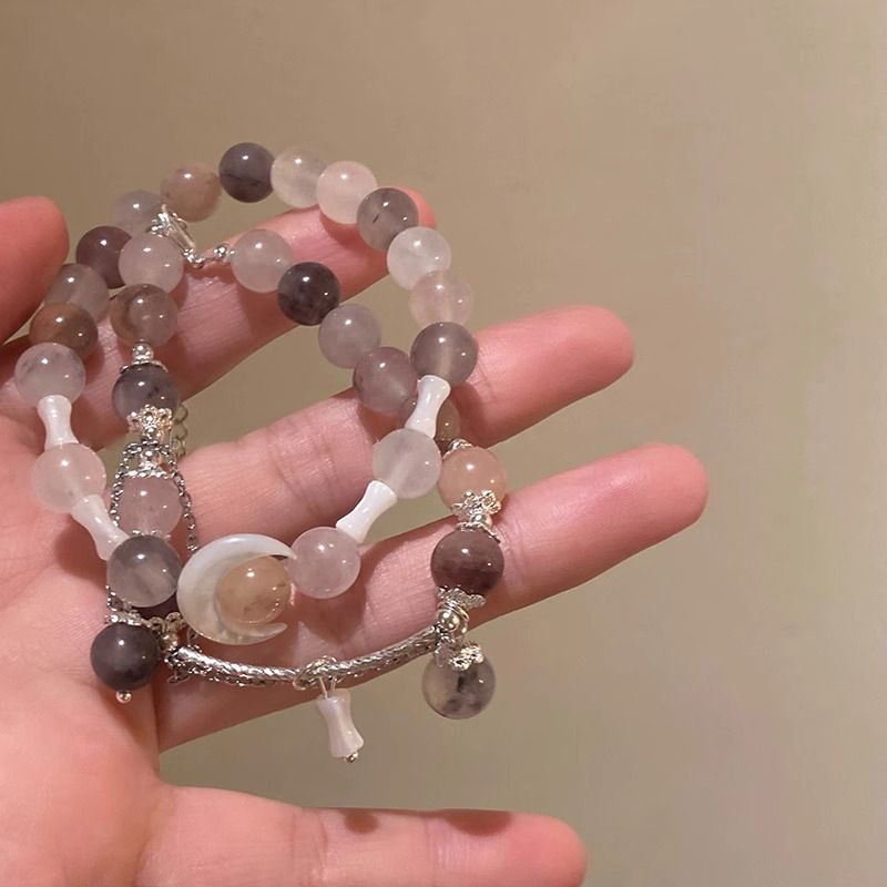 Stapelarmband aus Naturstein mit Mond für Frauen, Nischendesign, leichtes Luxus-Perlenarmband, Geschenk für Studentin_voghion.com