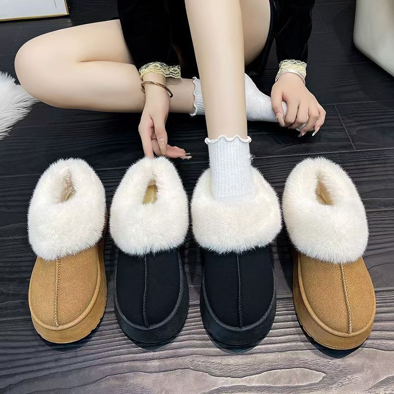 Platform Thick-Soled Snow Boots Height Increasing Warm Fleece-Lined Shoes Winter Indoor Women's Cotton Slippers_voghion.com