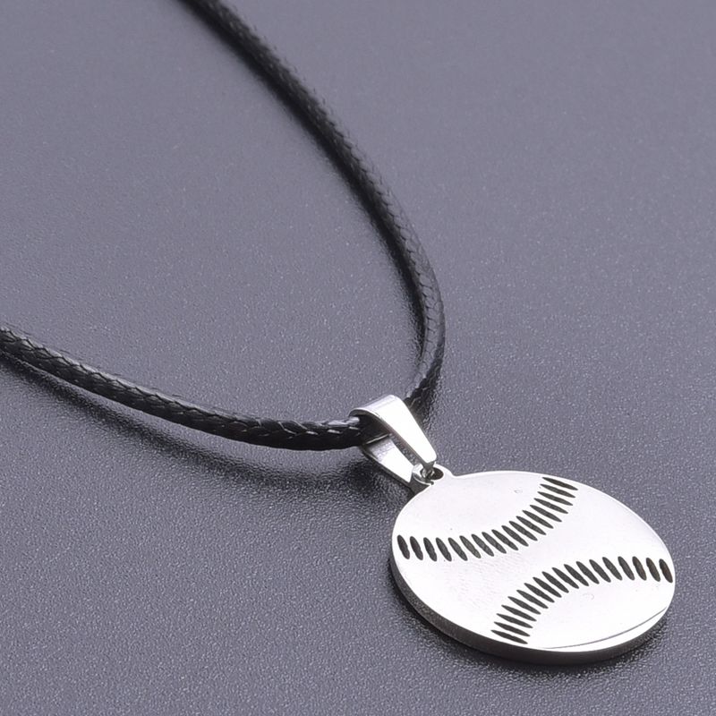 Sports Pendant Necklace Stainless Steel Necklaces For Women Men Accessories Leather Rope Basketball Football Charm_voghion.com