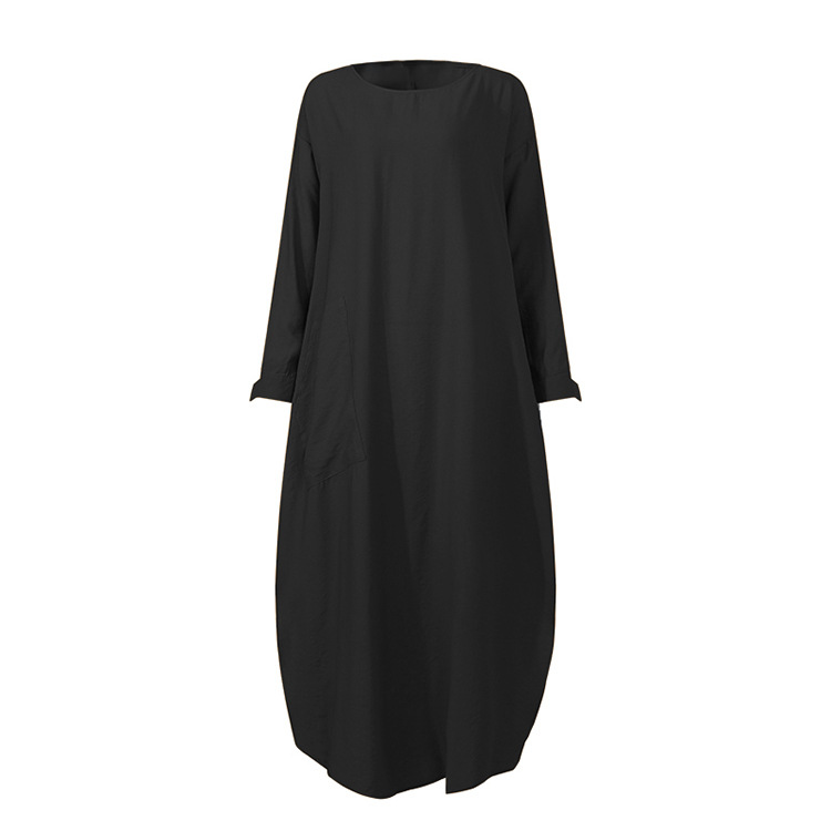Vintage Ramadan Muslimische Damen Langes Top Kleid Abaya Split Midi Kleid Volle Ärmel Vestidos Weibliche Solide Taschen Robe Abayas_voghion.com