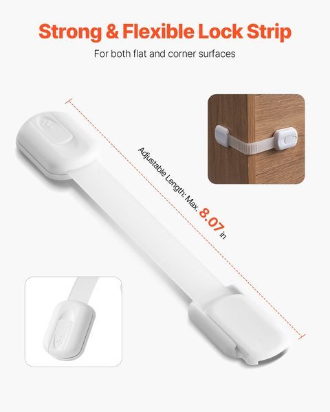 Child Safety Strap Locks 8 Pcs 3M Adhesive Cabinet Drawer Door Cupboard Latches_voghion.com