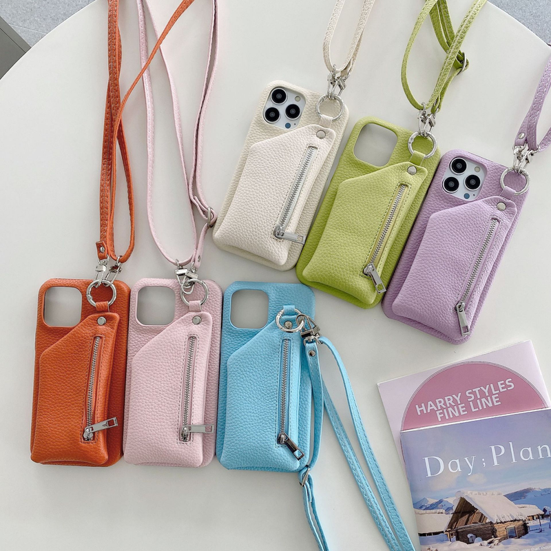 Mobile phone case purse card holder mobile phone case suitable for iPhone15 mobile phone case Apple 14pmax litchi pattern protective cover_voghion.com