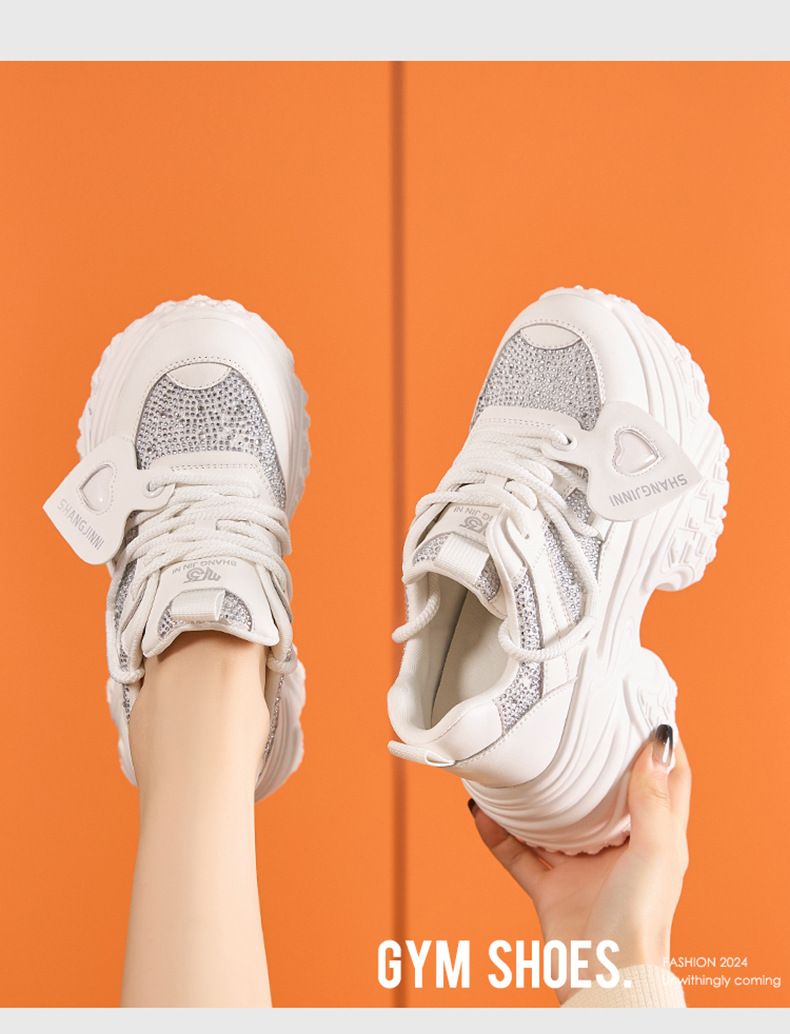 Thick soled dad for women, 2024 autumn new item, rhinestone versatile, explosive street sports and leisure shoes, height_voghion.com