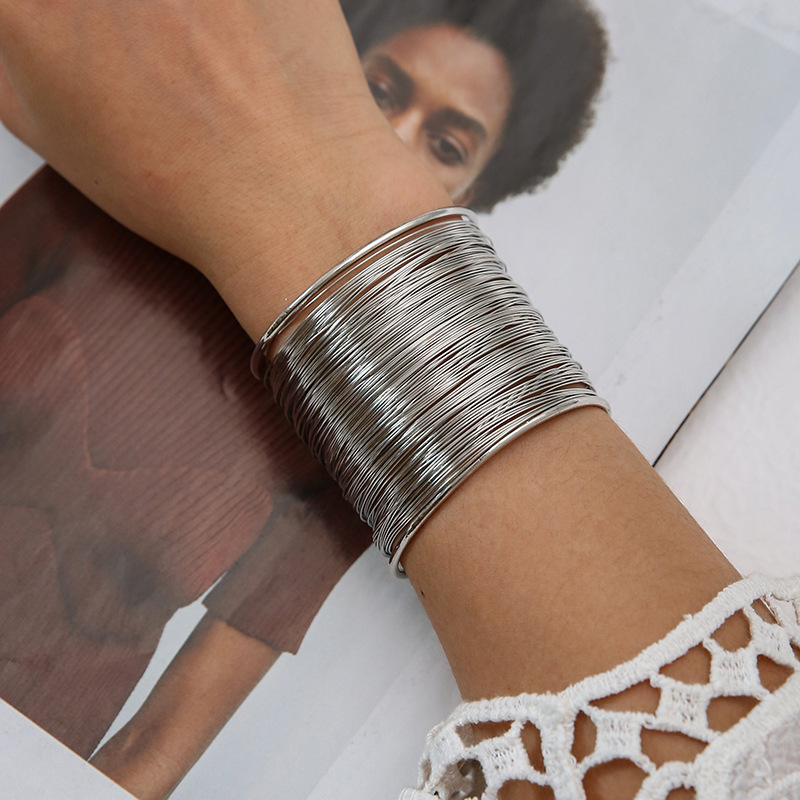 Punk Multilayer Metal Wires Strings Bracelets Bangles For Women Vintage Exaggerated Wide Open Cuff Bangles Fashion Jewelry Gifts_voghion.com