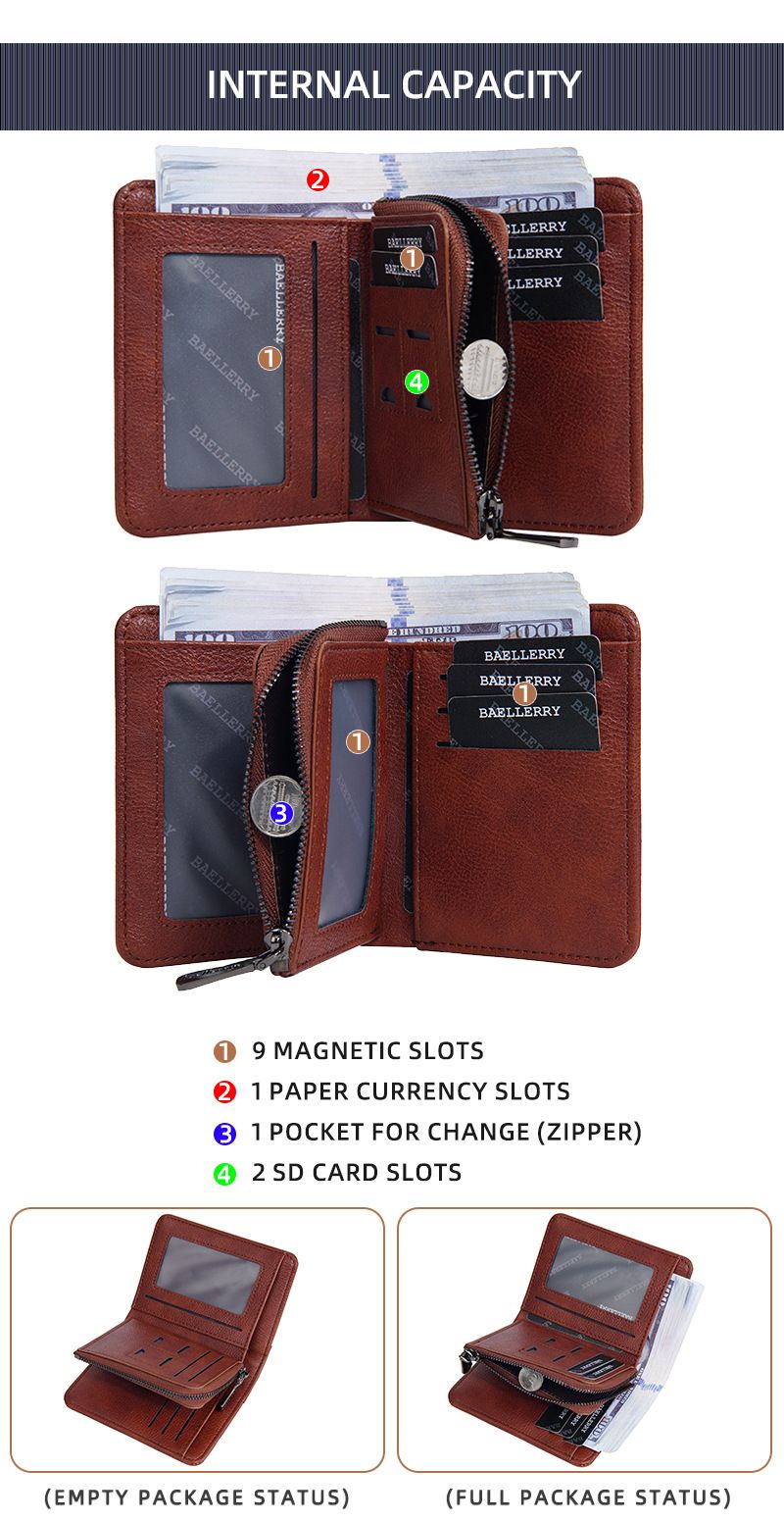 Herrevesker Ny kort lommebok for menn Retro flerkortlomme med glidelås Tri-fold myntveske kortveske for menn_voghion.com