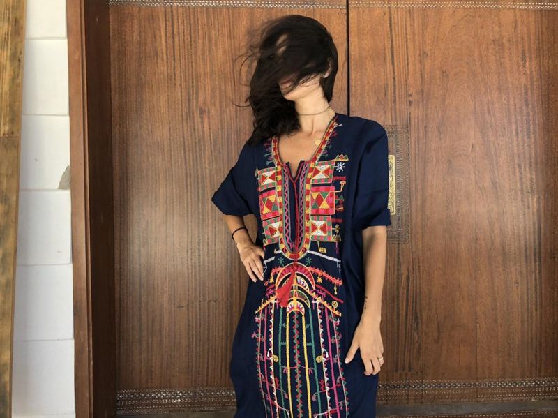 Damenbekleidung, Rayon, besticktes Strandkleid, langes Kleid, Boho-Chic, Sonnenschutz, Bademode, Überzug für Pool, Urlaub, Bikini (Marineblau)_voghion.com
