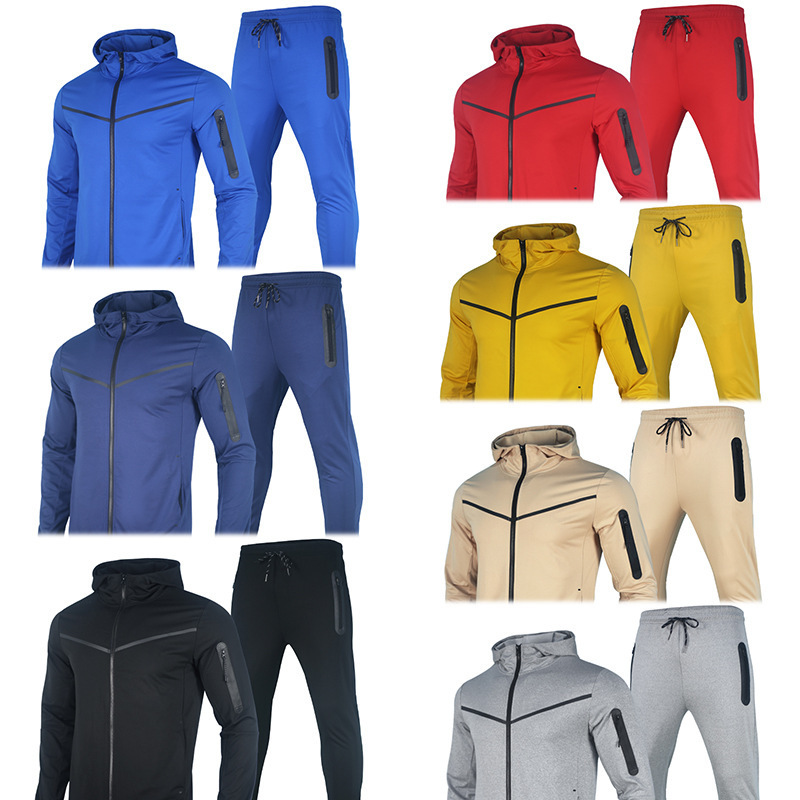 Pavasara un rudens vīriešu sporta veidi, skriešana, vingrošana, fitness, cieta cepure, rāvējslēdzēja džemperis, garās aizsargbikses, divdaļīgs komplekts_voghion.com