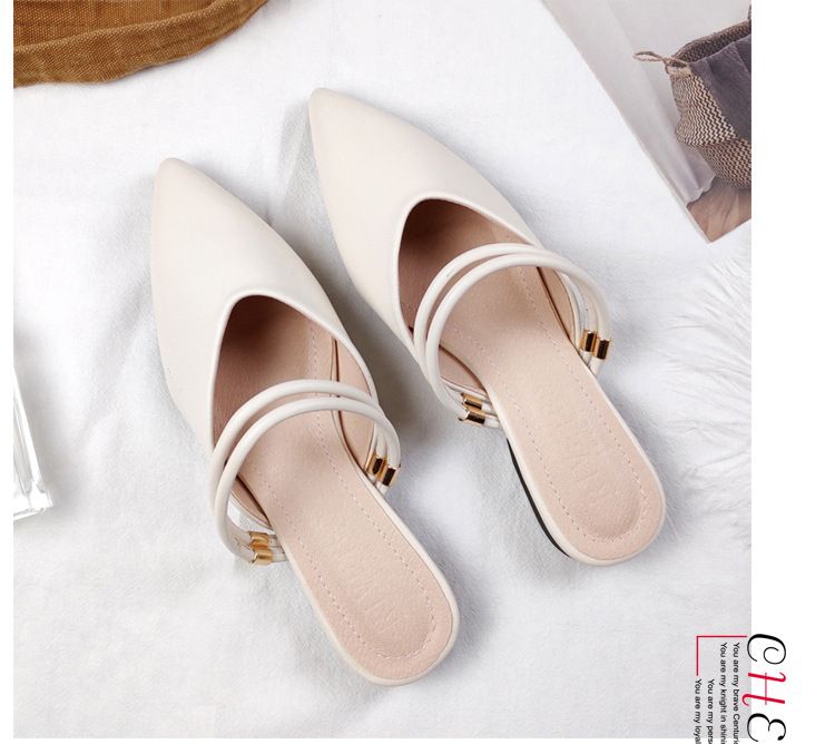Estate Baotou Half Cool Tuo Testa a punta da donna Fondo piatto Due Indossa Esterno Indossa Lazy No Back Heels Muller Large_voghion.com