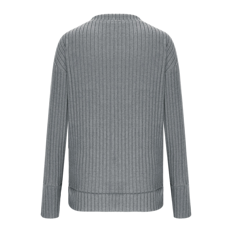 Maglietta da donna a maniche lunghe con scollo a V e lavorazione a coste in maglia spazzolata 2025_voghion.com