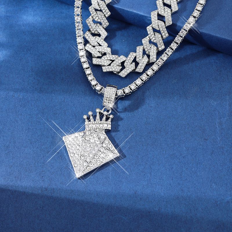 Hip Hop Alloy Full Crown Dia High Quality Fashion Necklace Set Cuban Chain Tennis_voghion.com