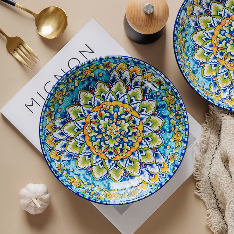 Bohemian Ceramic Dinner Plates – 8-Inch Stone Texture Underglaze Tableware Set, Microwave & Dishwasher Safe, Light Luxury Retro Style_voghion.com