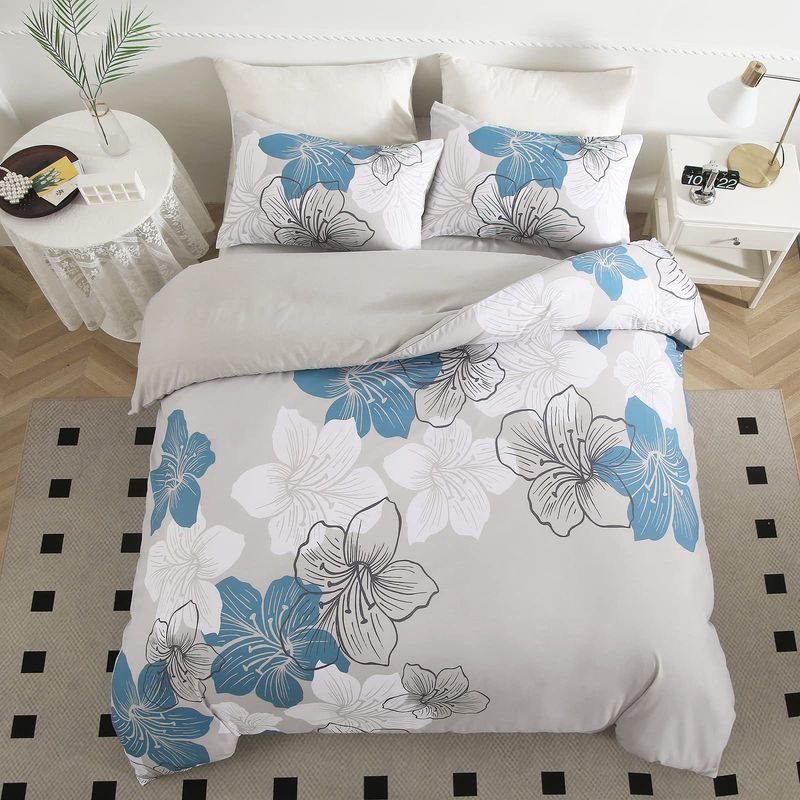 Set di biancheria da letto traspirante con motivo floreale in morbida fibra, tre pezzi, copripiumino e copripiumino._voghion.com