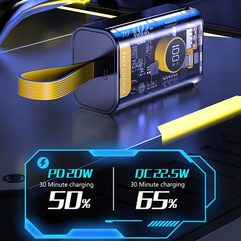 21700 Batterieladegerät DIY Transparent Bank Shell PD 22,5 W Schnellladung 10000 mAh Polymer Mobile Stromversorgungsgehäuse_voghion.com
