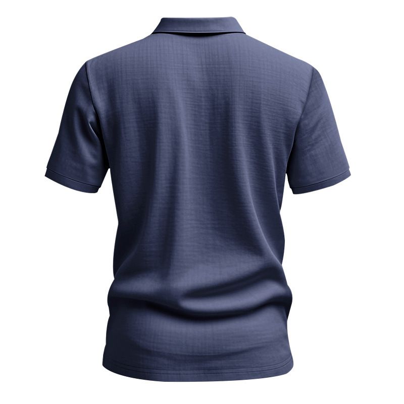 25 Summer Men's New Linen Solid Color Loose Simple Turn-Down Collar Outdoor Casual Polo Shirt For Men_voghion.com