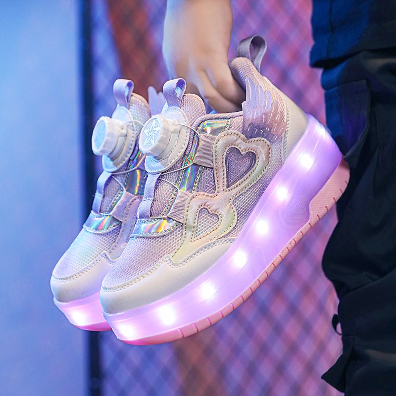 Girls' Princess Walk-on Shoes Two-wheeled Retractable Children's Flash Skates Outdoor Student Girls' Sports Roller Skates_voghion.com
