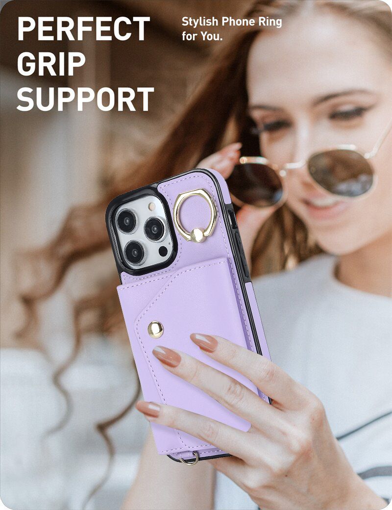 Custodia a tracolla per iPhone 16, custodia protettiva con cerniera, custodia in pelle per iPhone 15 Pro Max._voghion.com