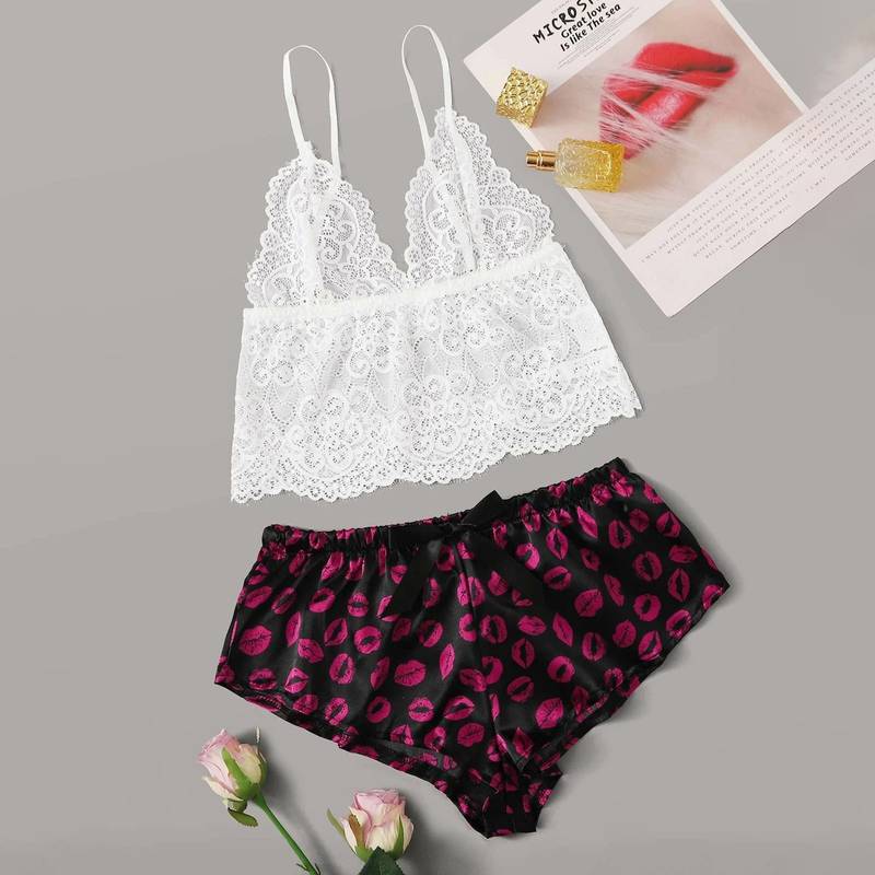 Free Shiping Print Silk Underwear Sexy Lingerie Set Plus Size Women's Underwear Sexy Lingerie Underwear Underwear Pamas_voghion.com