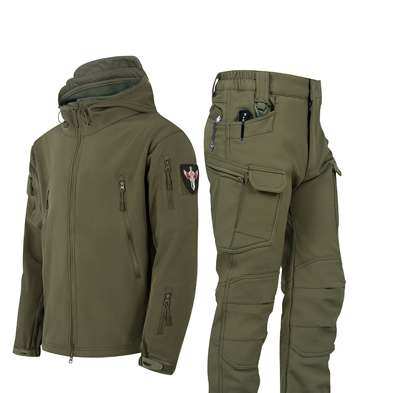 Utendørs haiskinn softshell jakke dress herre vindtett militær fan taktisk jakke vinter fløyel fortykket fjellklatring jakke_voghion.com