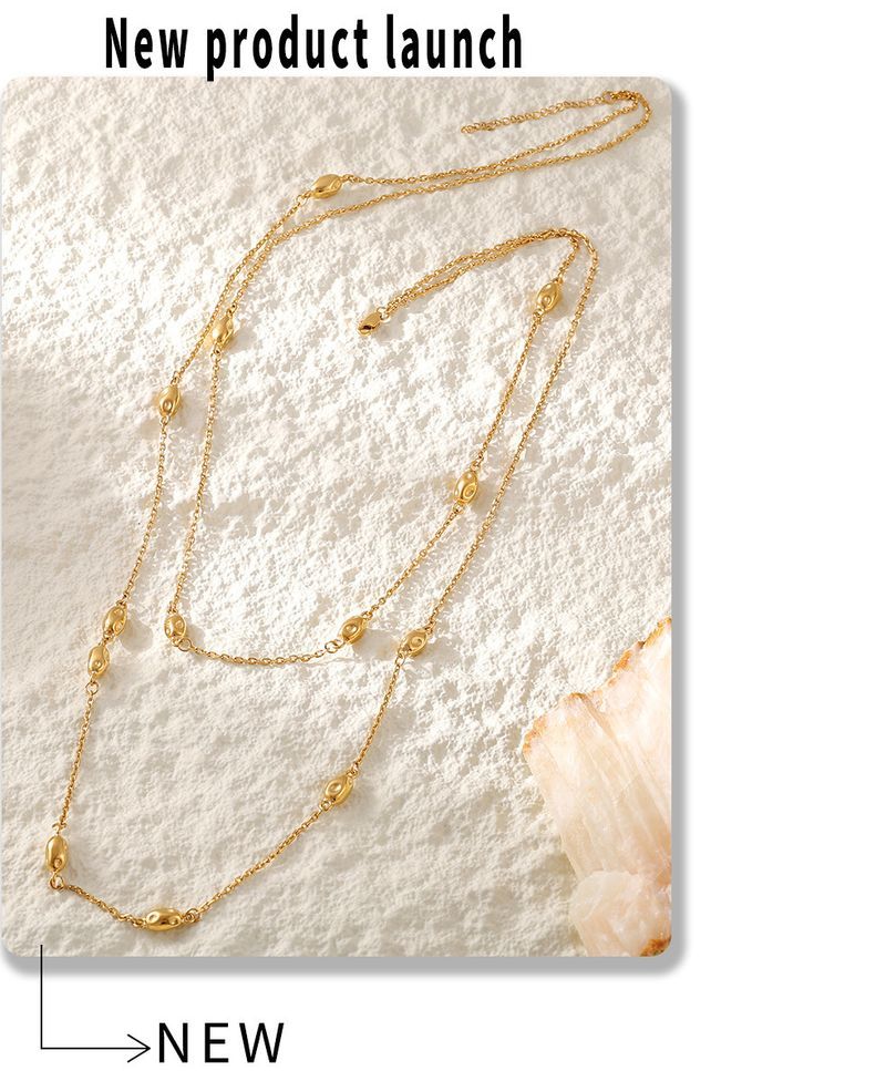 Gold Double-layer Bead Sweater Chain Atmospheric High-end Light Titanium Steel Stacked Long Necklace_voghion.com