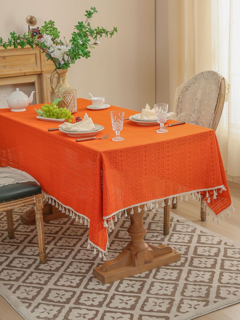 Geometric Tablecloth With Tassels – Non-Slip & Durable Polyester Fabric For Dining/Picnic/Café (140x100cm To 140x260cm, 4 Colors)_voghion.com