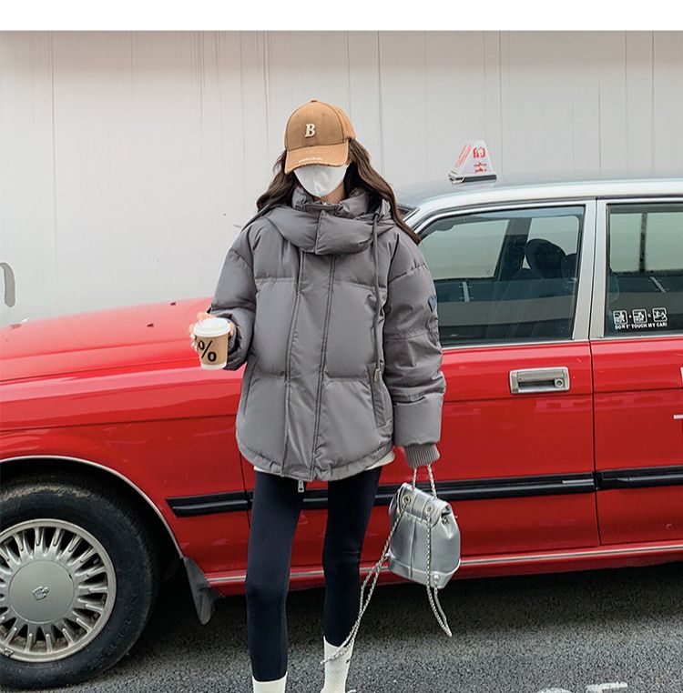K Gray Heart Kurze Daunenjacke für Damen; Koreanische Version; Studentengröße; Brotmantel für Paare._voghion.com