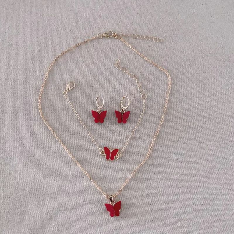 Nuovo set di gioielli a farfalla in acrilico colorato dolce versatile collana clavicola da donna accessori unici alla moda_voghion.com