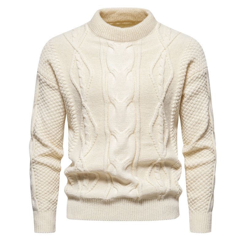 Maglione retrò da uomo in maglia - Pullover girocollo in misto cotone autunno-inverno con motivo jacquard, vestibilità slim casual a maniche lunghe_voghion.com