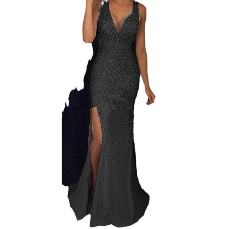 2025 Frühjahr Neue frauen Split Bestreut Gold Lange Abendkleid Weihnachten Thanksgiving Halloween Valentinstag_voghion.com